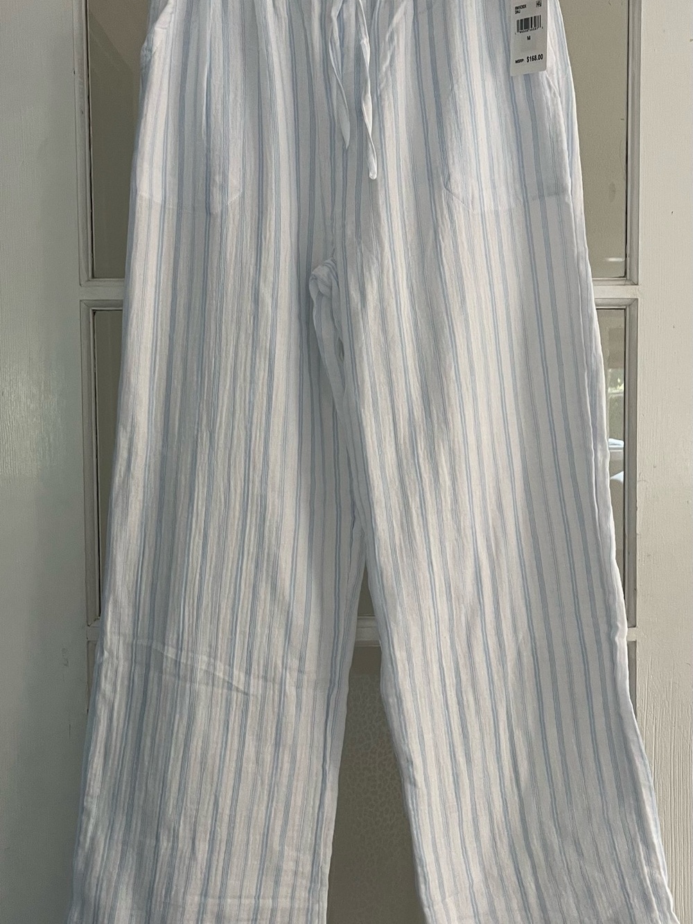 Splendid White & Light Blue Striped Drawstring Pants